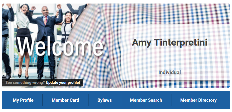 screenshot of member landing page graphic that has other people cheering in the background.