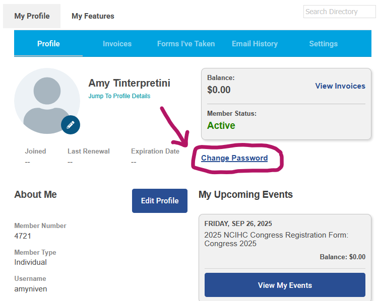 screenshot showing the Change Password link